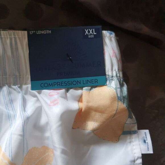 NWT Vintage Brand Swimwear Men's 2XL Volley White Swim Trunks 17” Length - Picture 2 of 5